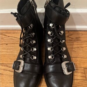 Schutz Black Combat Leather Ankle Boots